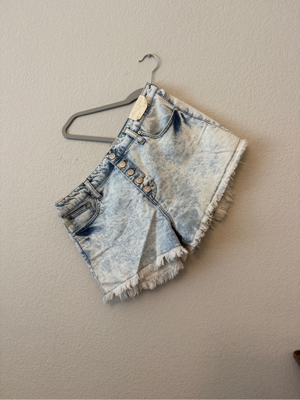 Altar’d State High Rise Light Wash Frayed Hem Denim Shorts